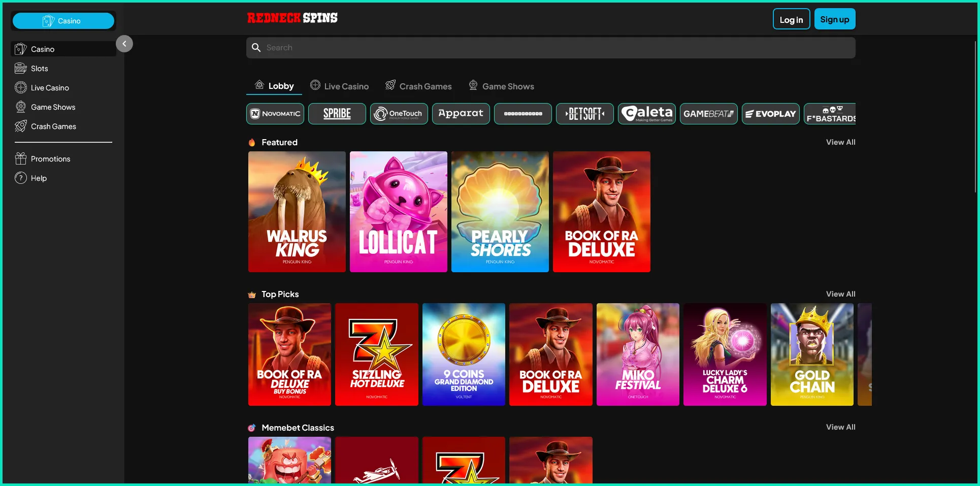 Complete collection of all slot machines at RedNeck Spins Casino
